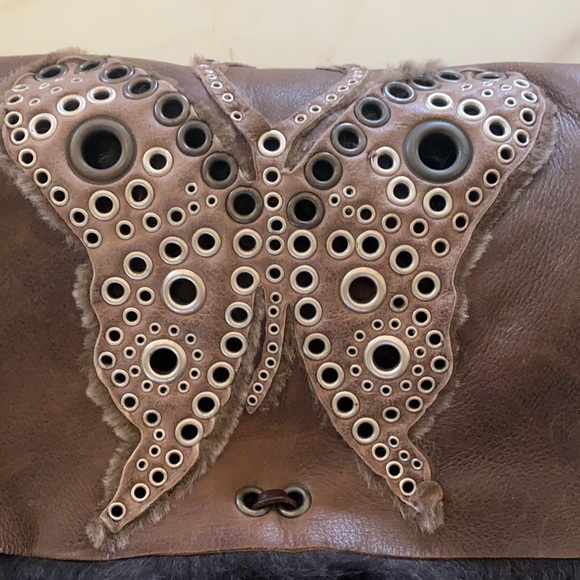 Vintage gently used brown suede Dolce and Gabbana Butterfly Messenger Bag. - Picture 2 of 13